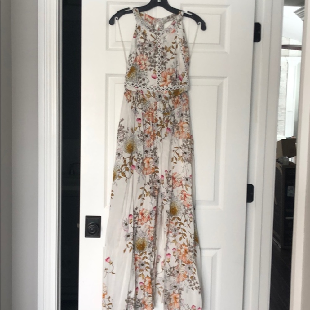 White floral maxi dress.